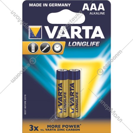 Батарейка «Varta» Longlife, AAА, LR03/4103 4BP, 2 шт