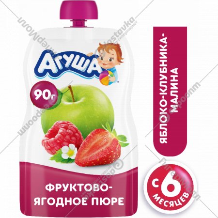 Пюре фрутово-ягодное «Агуша» из яблока, клубники и малины, 90 г