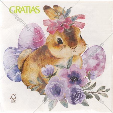 Салфетки бумажные «Gratias» Зайка с цветами, 33х33 см, 3 слоя, 20 листов