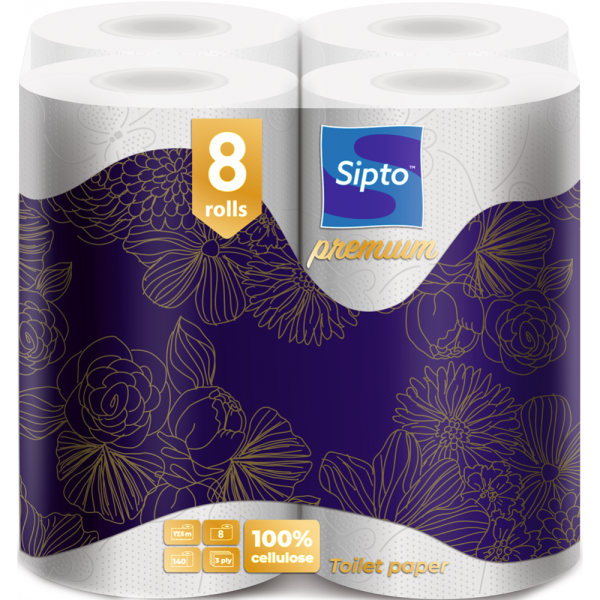Бумага туа­лет­ная «Sipto» Premium белая, 3 слоя, 8 шт купить с ...