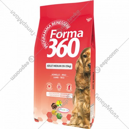 Корм для собак «Pet360» Forma 360, Medium, ягненок/рис, 104608, 12 кг