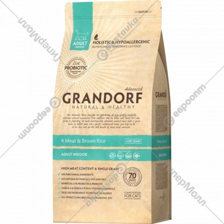 Корм для кошек «Grandorf» Probiotics Adult Indoor 4, Meat&Rice, 2 кг