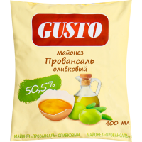 

Майонез оливковый "GUSTO" (п/эт) 400 мл