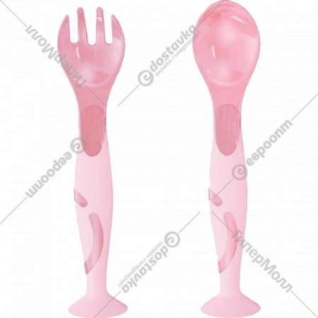 Набор детских столовых приборов «Пластишка» ложечка и вилочка на присосе, 431312005, розовый