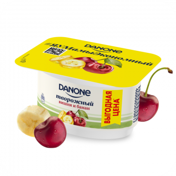 Творожный десерт «Danone» вишня, банан, 3.6%, 110 г