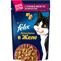 

Корм"ФЕЛИКС СЕНСЕЙШЕН"желе утка шпин 85г