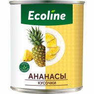 Ананасы консервированные Эколайн кусочки, в легком сиропе, 830 г