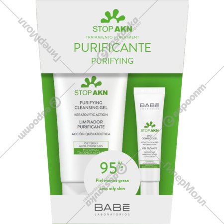 Косметический набор «Laboratorios Babe» Purifying Stop Akn, очищающий гель для умывания + гель против акне локального применения, 200 + 8 мл