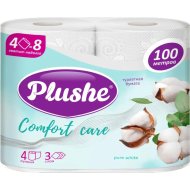 Туалетная бумага Plushe Comfort сare, Pure White, 3 слоя, 4 рулона