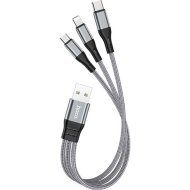 Кабель «Hoco» X47, Lightning+Micro+Type-C, металлик, 0.25 м