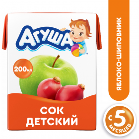 Сок детский «Агуша» яблоко-шиповник, 200 мл