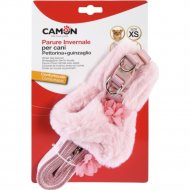 Шлея «Camon» с поводком, меховая, розовый, размер S, DC016/B