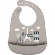 Нагрудник «Canpol Babies» Bonjour Paris, 74/027_bei, силиконовый, с карманом, 4+