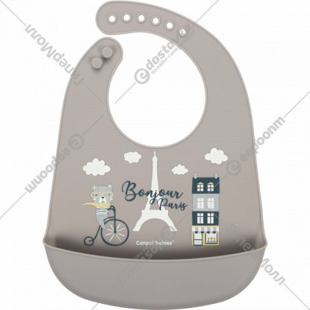 Нагрудник «Canpol Babies» Bonjour Paris, 74/027_bei, силиконовый, с карманом, 4+