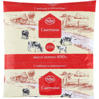

Сметана 25%ж.п/эт.пакет 0,40 кг,карт.ящ.