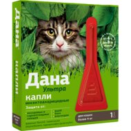 Капли для кошек «Apicenna» Дана Ультра, от блох и клещей, от 4 кг, 0.64 мл