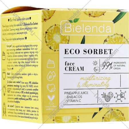 Крем для лица «Bielenda» Eco Sorbet Pineapple, увлажняющий с эффектом осветления, 45272, 50 мл
