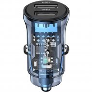Автомобильное зарядное устройство «Usams» С31 Transparent Dual USB, CC162СC02, прозрачно-голубой
