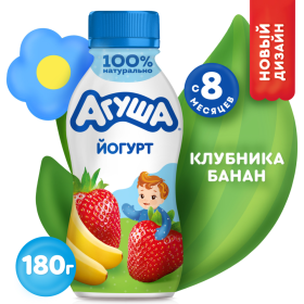 Йогурт пи­тье­вой «А­гу­ша» клуб­ни­ка-банан, 2.7 %, 180 г