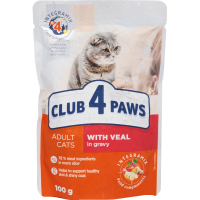 

Корм д/кошек"CLUB 4PAWS"(телят/соус)100г