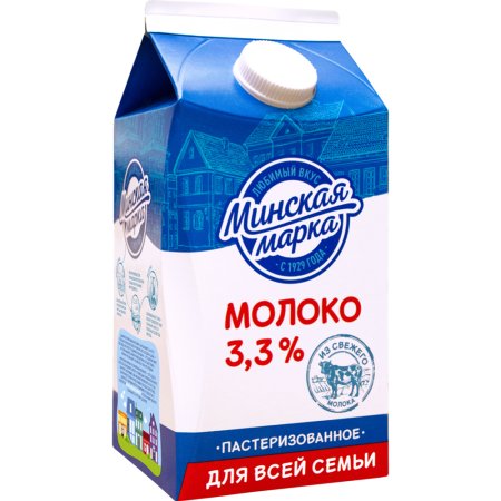 Молоко Минская марка питьевое пастеризованное, 3.3%, 1.5 л