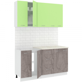 Готовая кухня «Кортекс-мебель» Корнелия Лира 1.5, зеленый/оникс/опал