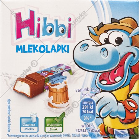 Батончик шоколадный «Hibbi» с молочной начинкой, 50 г