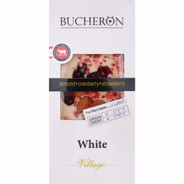 Шоколад «Bucheron» белый, с миндалем, клюквой и клубникой, 100 г