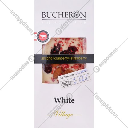 Шоколад «Bucheron» белый, с миндалем, клюквой и клубникой, 100 г