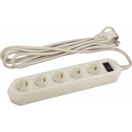 Сетевой фильтр Эра с заземлением и выключателем, 5 гнезд, 3 м