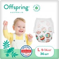 Подгузники-трусики детские «Offspring» Совы, OF02LO, размер L, 9-14 кг, 36 шт
