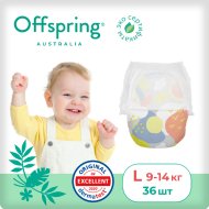 Подгузники-трусики детские «Offspring» Небо, OF02LSKY, размер L, 9-14 кг, 36 шт