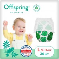 Подгузники-трусики детские «Offspring» Тропики, OF02LLEA, размер L, 9-14 кг, 36 шт
