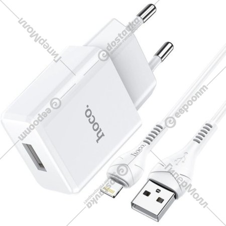 Сетевое зарядное устройство «Hoco» 23753-N9iW, N9, 1хUSB-А, 2.1А + кабель AM-8pin Lightning, 1 м