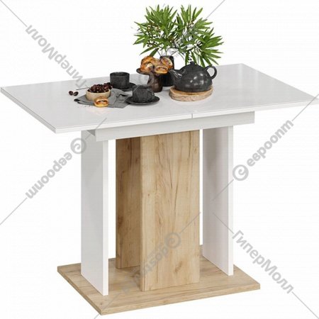 Обеденный стол «ТриЯ» Кёльн Тип 1, белый глянец/дуб крафт золотой, 1100(1456)х678 мм