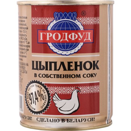 Консервы мясные Гродфуд цыпленок в собственном соку, 97.4%, 350 г