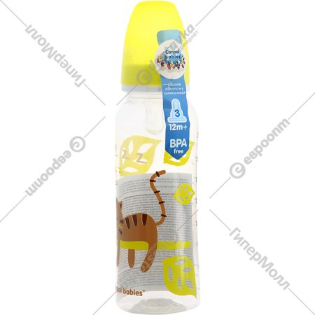 Бутылочка для кормления «Canpol Babies» желтый, пластиковая, 250 мл.