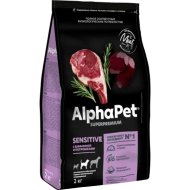 Корм для собак «AlphaPet» 121206, для взрослых собак, медиум, с чувствительным пищеварением, баранина и потрошки, 2 кг