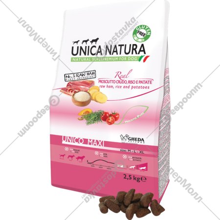 Корм для собак «Unica» Natura, 2309, для собак крупных пород, ветчина, рис и картофель, 2.5 кг