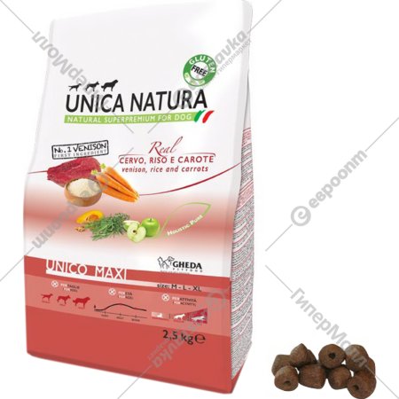 Корм для собак «Unica» Natura, 2307, для собак крупных пород, оленина, рис и морковь, 2.5 кг