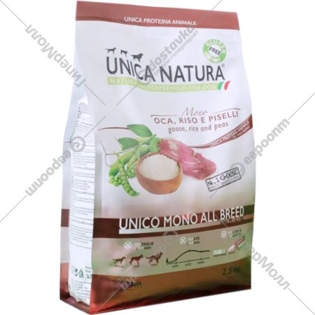 Корм для собак «Unica» Natura Mono, 3124, для собак средних и крупных пород, гусь, 2.5 кг