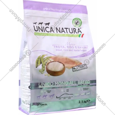 Корм для собак «Unica» Natura Mono, 3125, для собак средних и крупных пород, форель, 2.5 кг