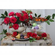 Картина по номерам «Рыжий кот» Прекрасные розы на столе, Р-2300
