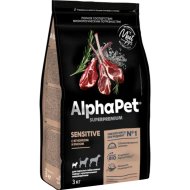 Корм для собак «AlphaPet» 121109, для взрослых собак, мини, с чувствительным пищеварением, ягненок и рис, 3 кг