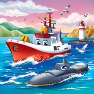 Картина по номерам «Рыжий кот» Корабль и подводная лодка, ХК-4056