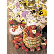 Картина по номерам «Рыжий кот» Холст. Цветы и корзина с ягодами, Х-9154
