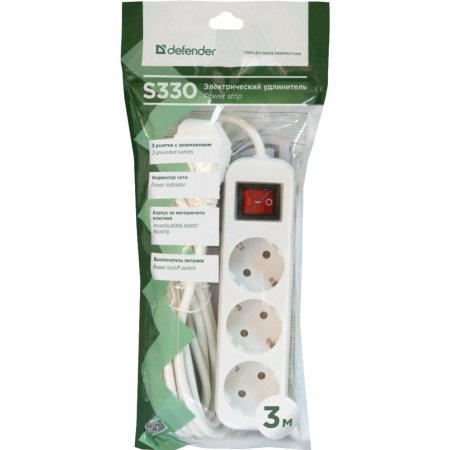 Удлинитель с заземлением Defender S330 99234 3.0 м