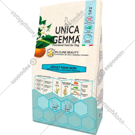 Корм для собак «Unica» Gemma, 3053, для собак крупных пород, для кожи, шерсти, 10 кг