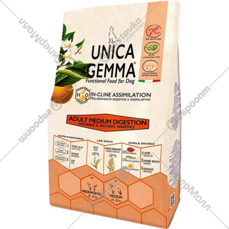 Корм для собак «Unica» Gemma, 3055, для собак крупных пород, для улучшения пищеварения, 10 кг