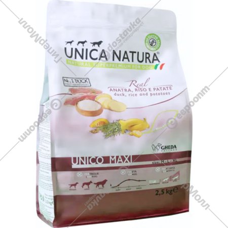 Корм для собак «Unica» Natura, 2306, для собак крупных пород, утка, рис, картофель, 12 кг